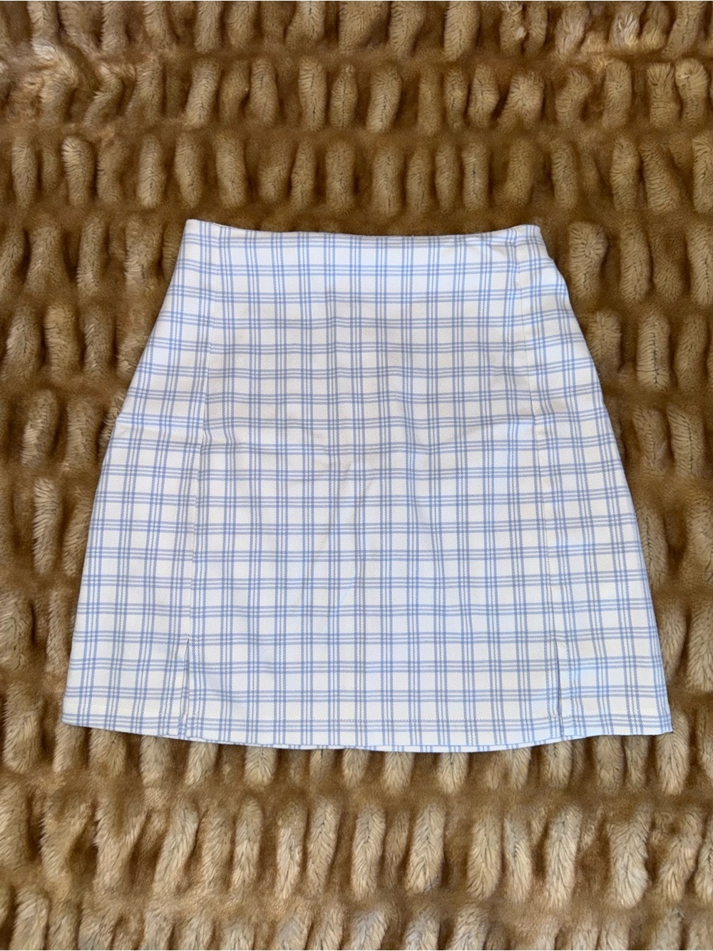 Brandy Melville White & Blue Plaid Mini Skirt OS